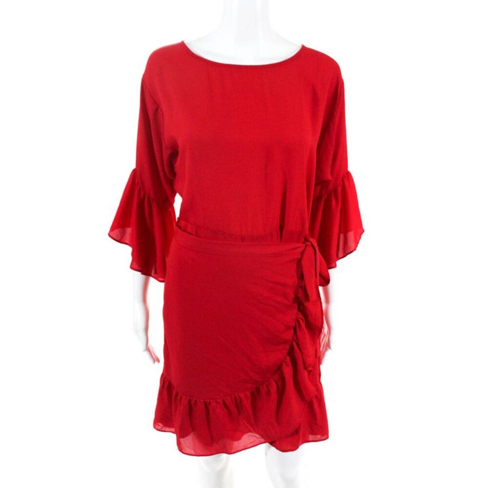 B Collection By Bobeau Womens Astrid Apron Wrap Dress Red Size Small 11025576